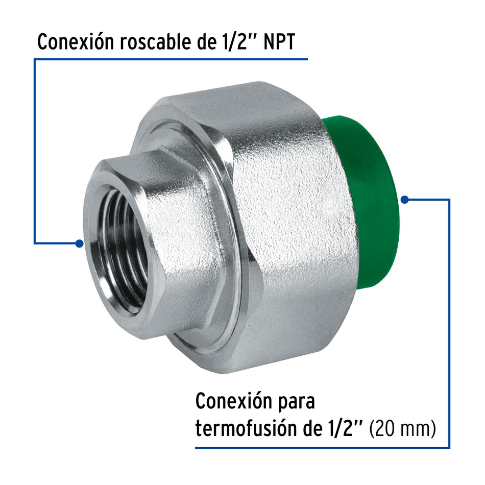 Tuerca unión PPR, mixta inserto metálico, 1/2', Foset Caja con 10, 49816