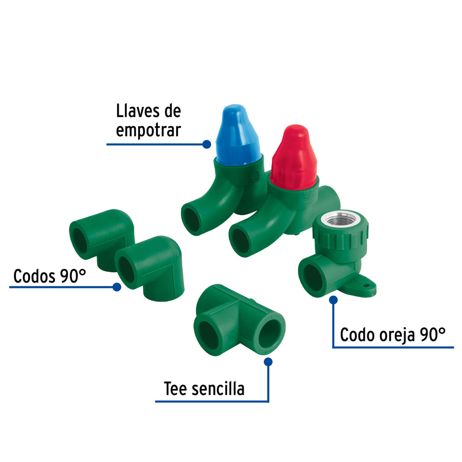 KIT PPR para instalación regadera, sin manerales, Foset Caja con 2, 46037