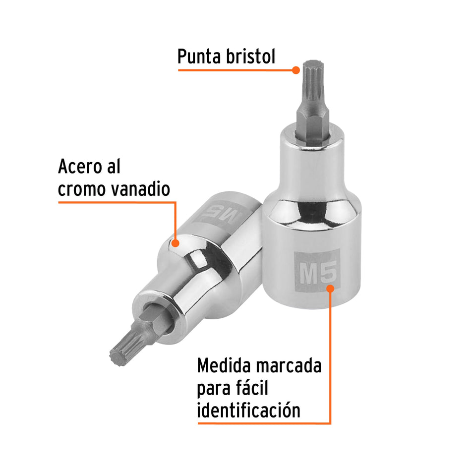 Dado punta corta bristol M5, cuadro 1/2', Truper Caja con 6, 101292