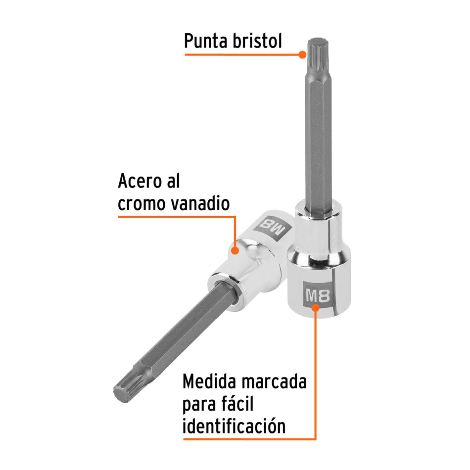 Dado punta larga bristol M8, cuadro 1/2', Truper Caja con 6, 101300