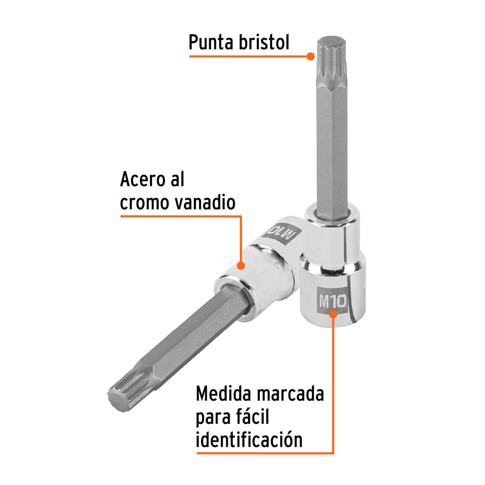 Dado punta larga bristol M10, cuadro 1/2', Truper Caja con 6, 101301