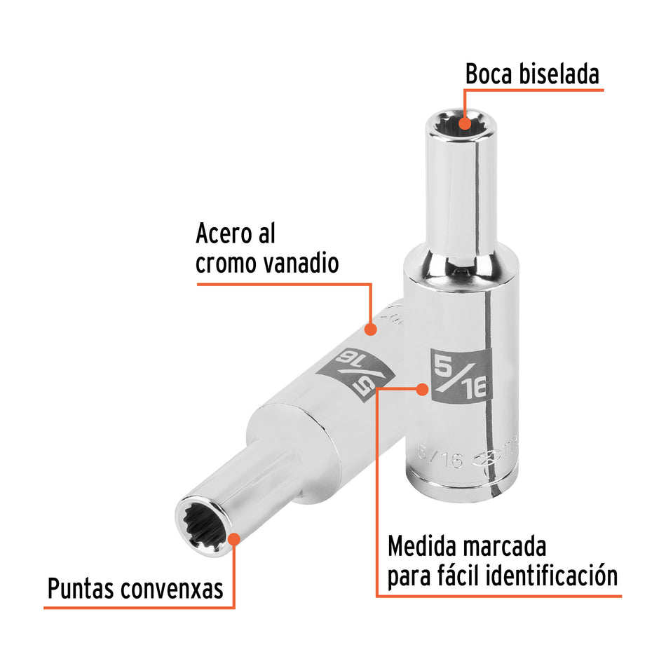 Dado largo de 5/16' 12 puntas, cuadro 1/2', Truper Caja con 6, 101001