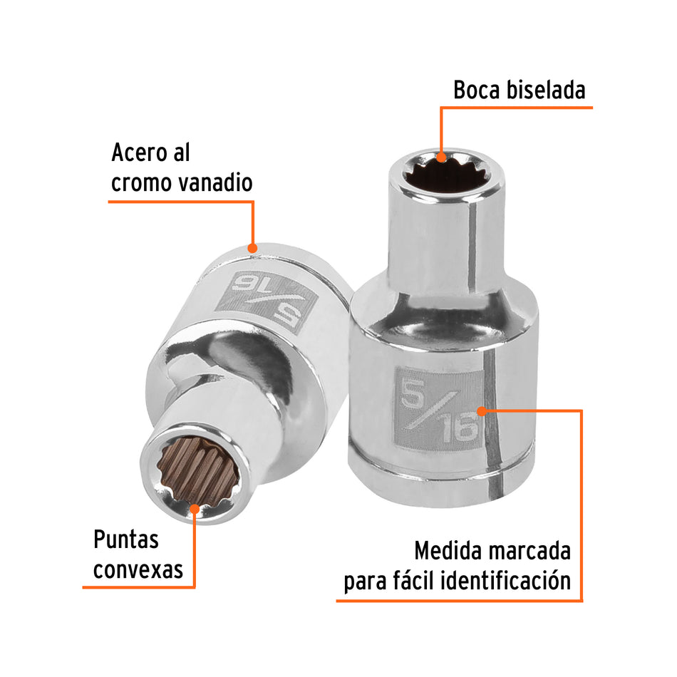Dado de 5/16', 12 puntas, cuadro 1/2', Truper Caja con 6, 13299