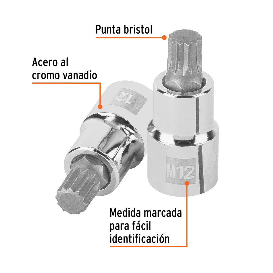 Dado punta corta bristol M12, cuadro 1/2', Truper Caja con 6, 101274