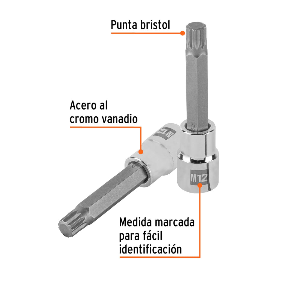 Dado punta larga bristol M12, cuadro 1/2', Truper Caja con 6, 101302