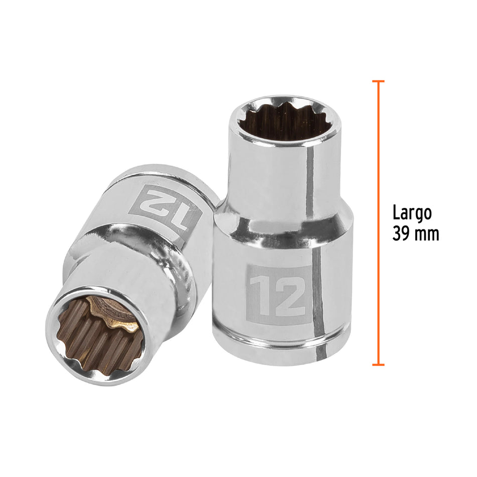 Dado de 12 mm, 12 puntas, cuadro 1/2', Truper Caja con 6, 13526