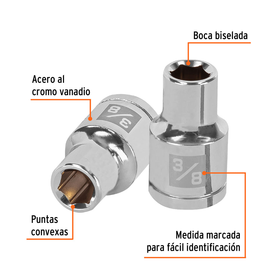 Dado de 3/8', 6 puntas, cuadro 1/2', Truper Caja con 6, 13230