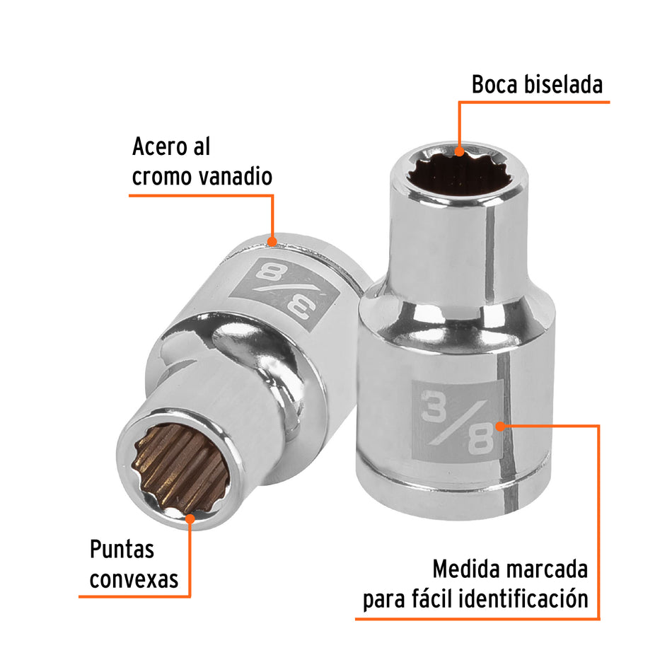 Dado de 3/8', 12 puntas, cuadro 1/2', Truper Caja con 6, 13300