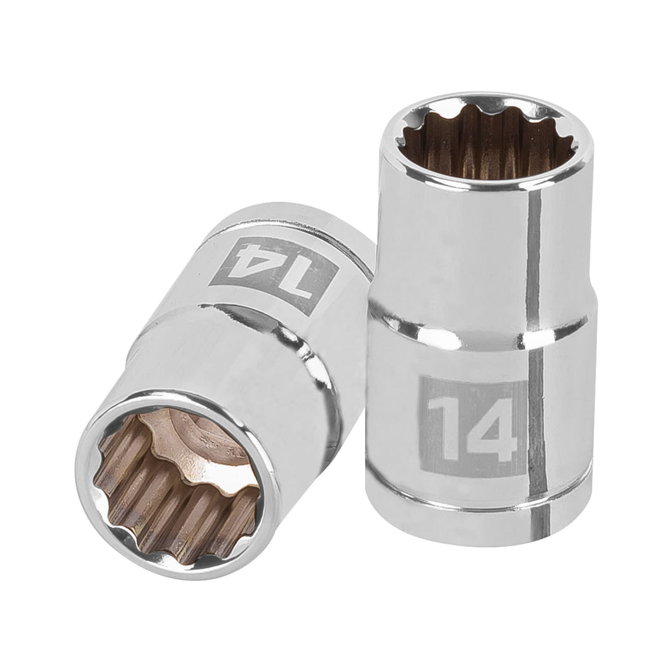 Dado de 14 mm, 12 puntas, cuadro 1/2', Truper Caja con 6, 13528