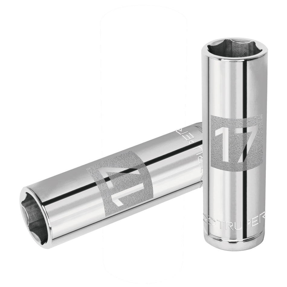 Dado largo de 17 mm, 6 puntas, cuadro 1/2', Truper Caja con 6, 13357