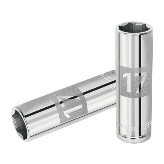 Dado largo de 17 mm, 6 puntas, cuadro 1/2', Truper Caja con 6, 13357