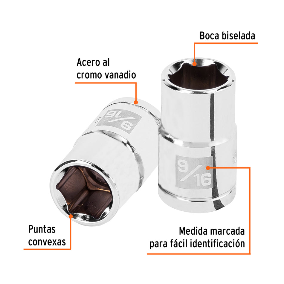 Dado de 9/16', 6 puntas, cuadro 1/2', Truper Caja con 6, 13233
