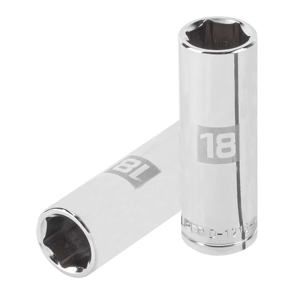 Dado largo de 18 mm, 6 puntas, cuadro 1/2', Truper Caja con 6, 13358
