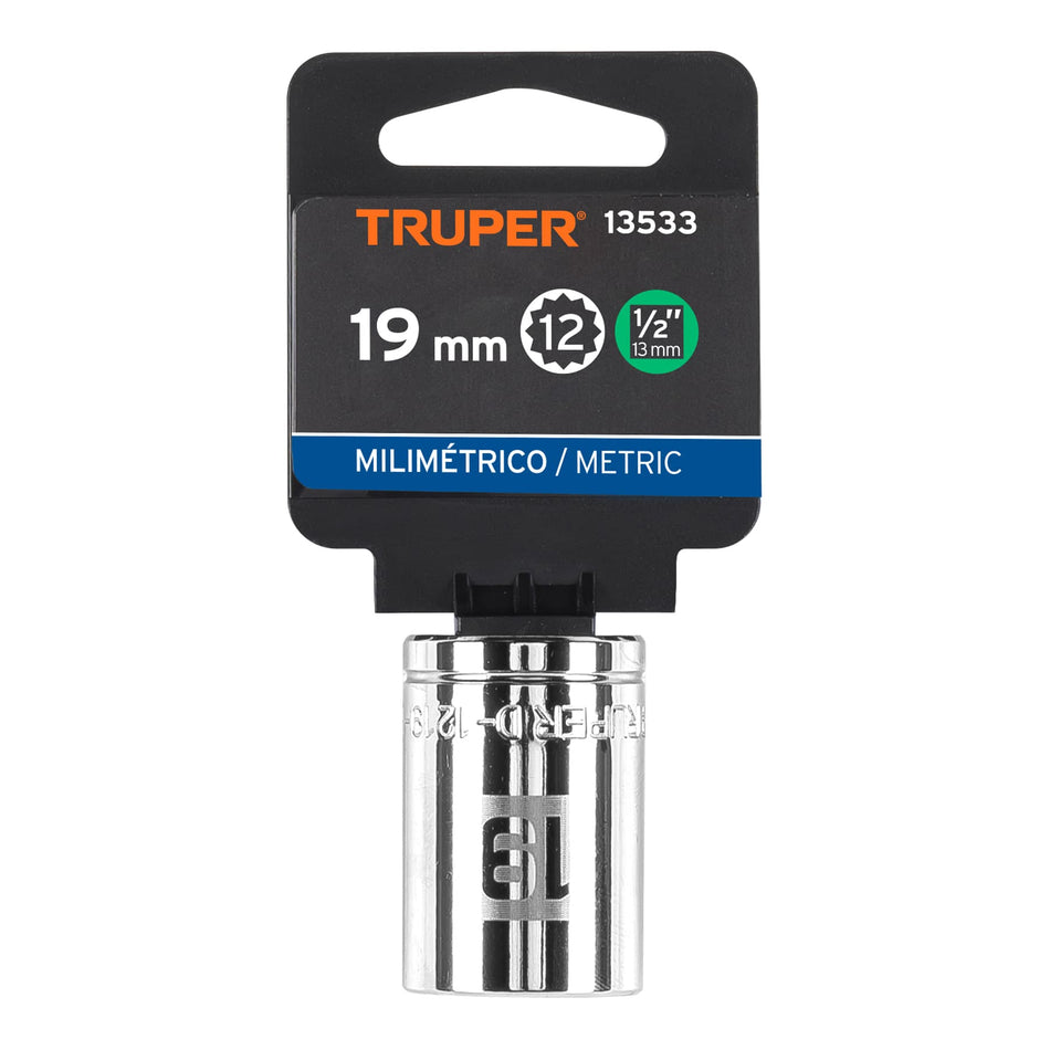 Dado de 19 mm, 12 puntas, cuadro 1/2', Truper Caja con 6, 13533