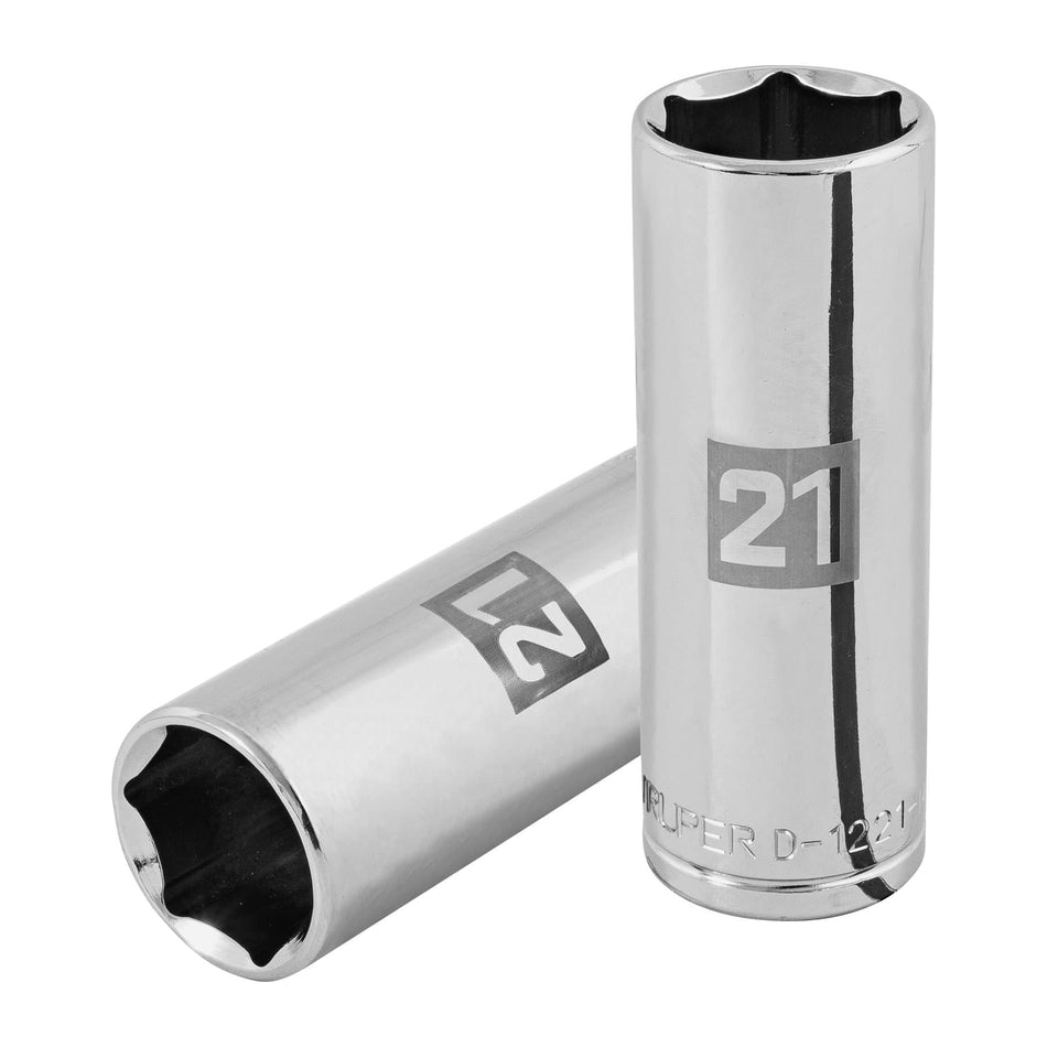 Dado largo de 21 mm, 6 puntas, cuadro 1/2', Truper Caja con 6, 101009
