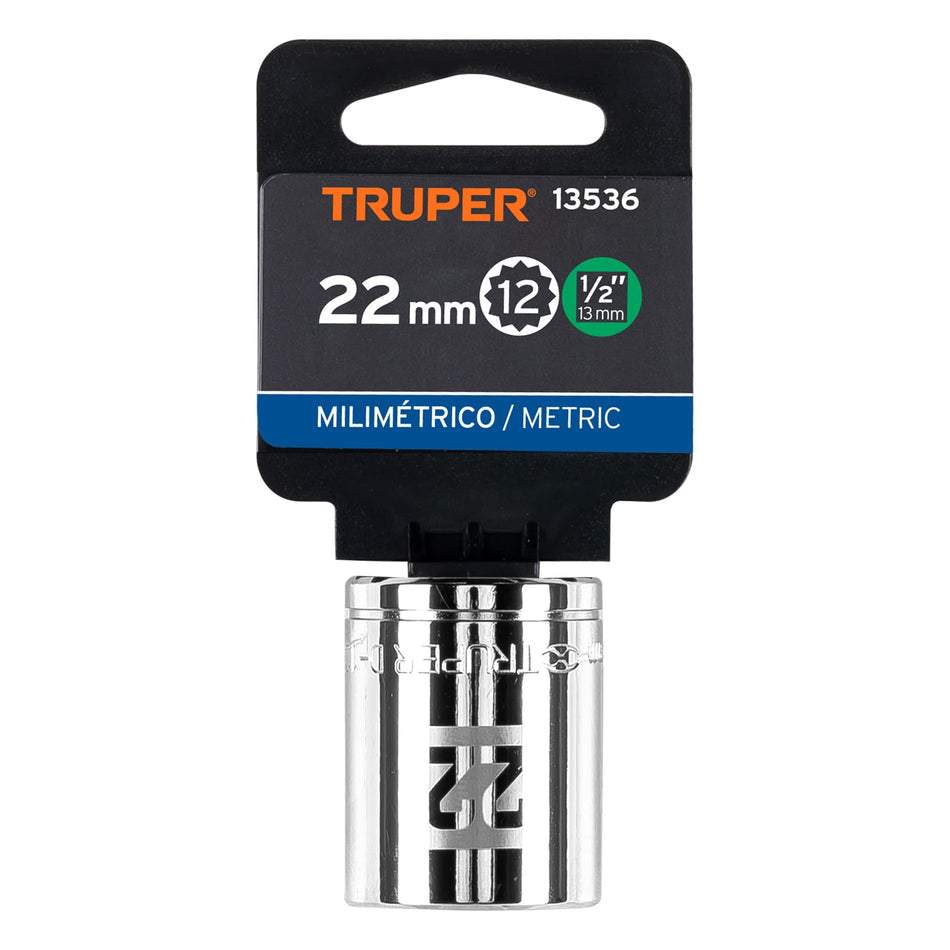 Dado de 22 mm, 12 puntas, cuadro 1/2', Truper Caja con 6, 13536