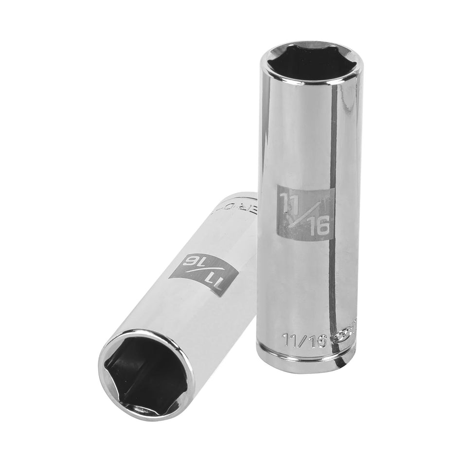 Dado largo de 11/16', 6 puntas, cuadro 1/2', Truper Caja con 6, 13328