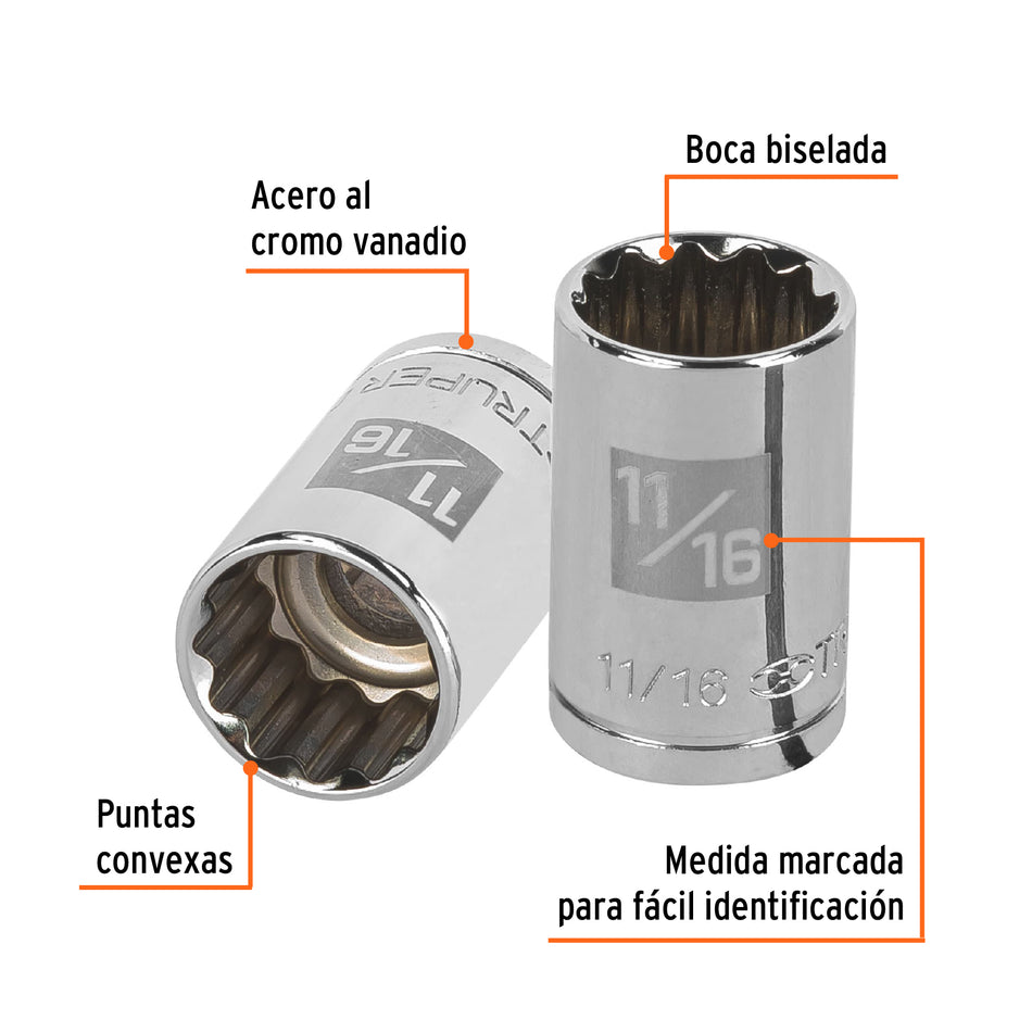 Dado de 11/16', 12 puntas, cuadro 1/2', Truper Caja con 6, 13305