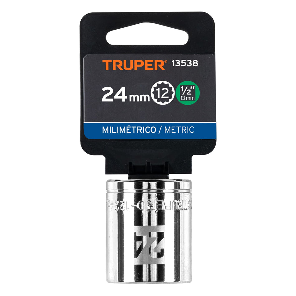 Dado de 24 mm, 12 puntas, cuadro 1/2', Truper Caja con 6, 13538