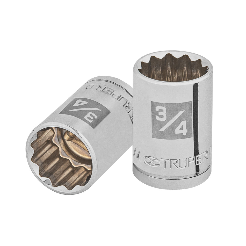 Dado de 3/4', 12 puntas, cuadro 1/2', Truper Caja con 6, 13306