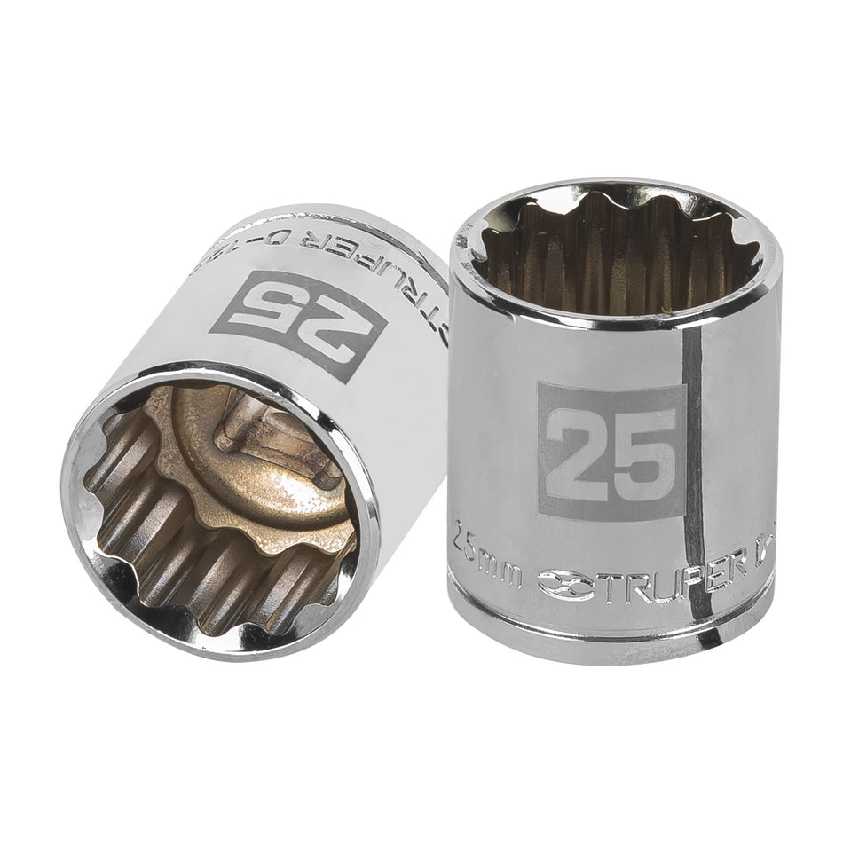Dado de 25 mm, 12 puntas, cuadro 1/2', Truper Caja con 6, 13539