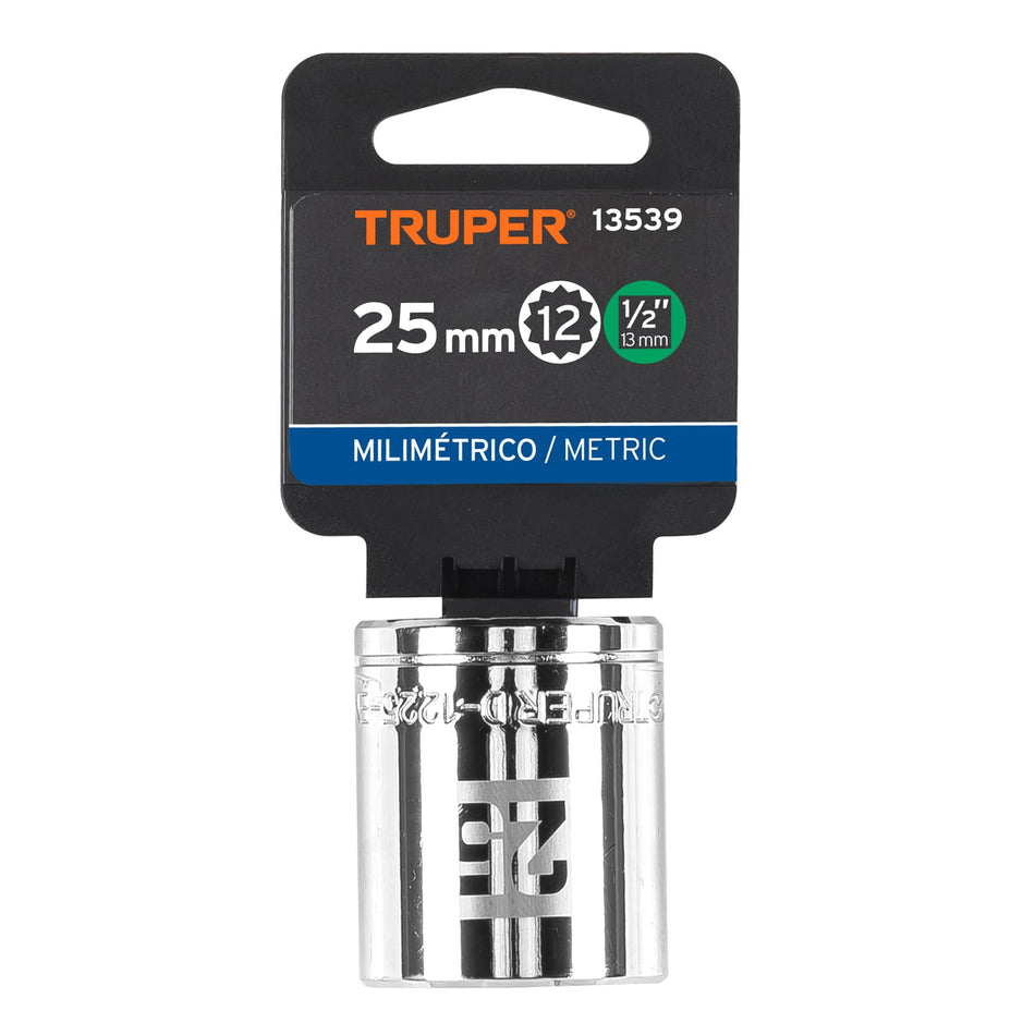 Dado de 25 mm, 12 puntas, cuadro 1/2', Truper Caja con 6, 13539