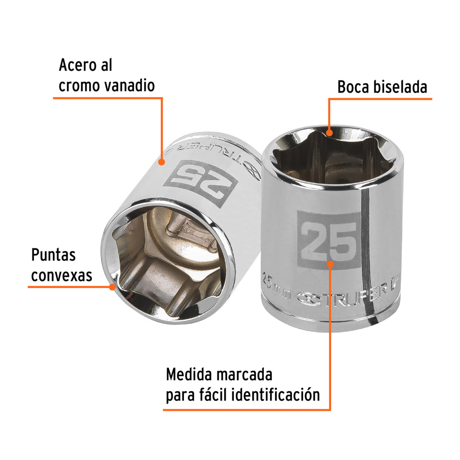 Dado de 25 mm, 6 puntas, cuadro 1/2', Truper Caja con 6, 13275