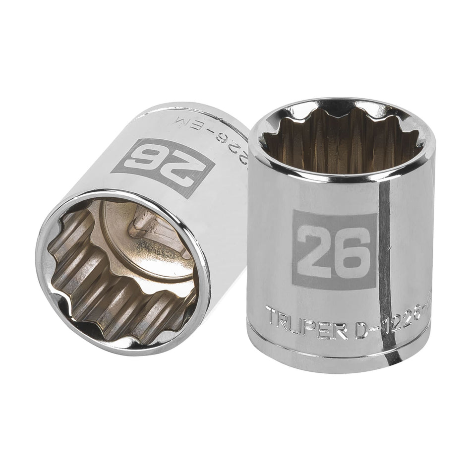 Dado de 26 mm, 12 puntas, cuadro 1/2', Truper Caja con 6, 13540