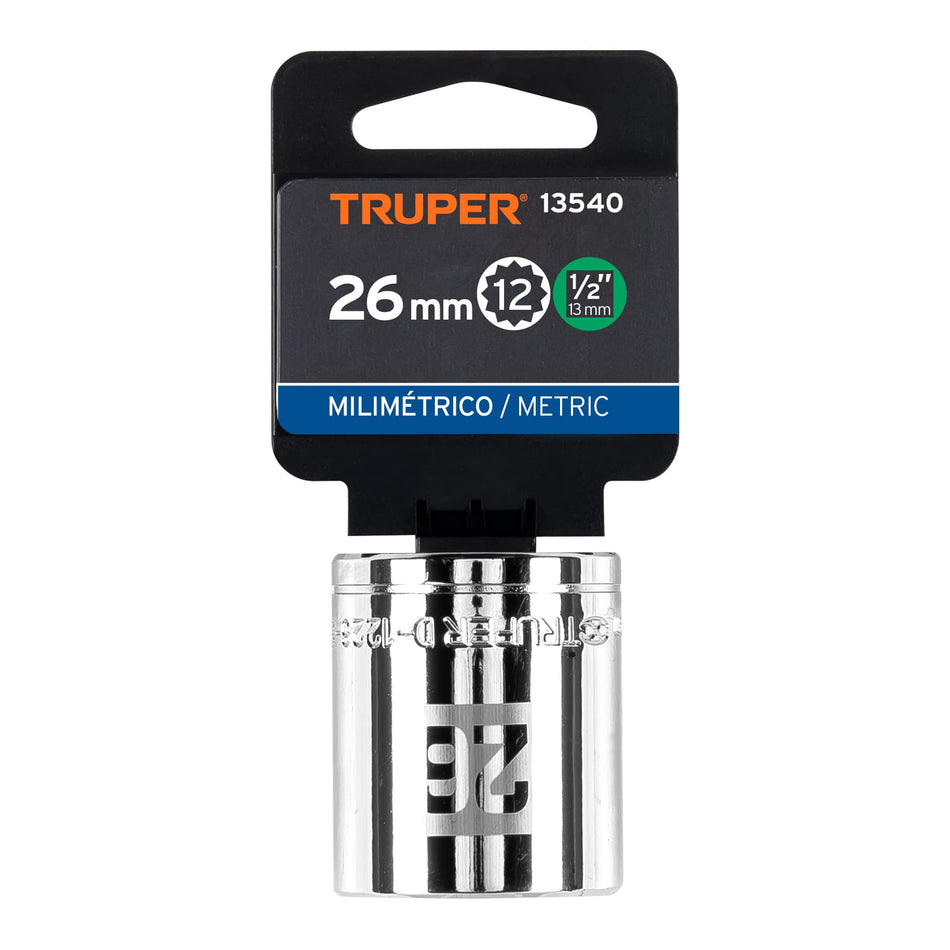 Dado de 26 mm, 12 puntas, cuadro 1/2', Truper Caja con 6, 13540