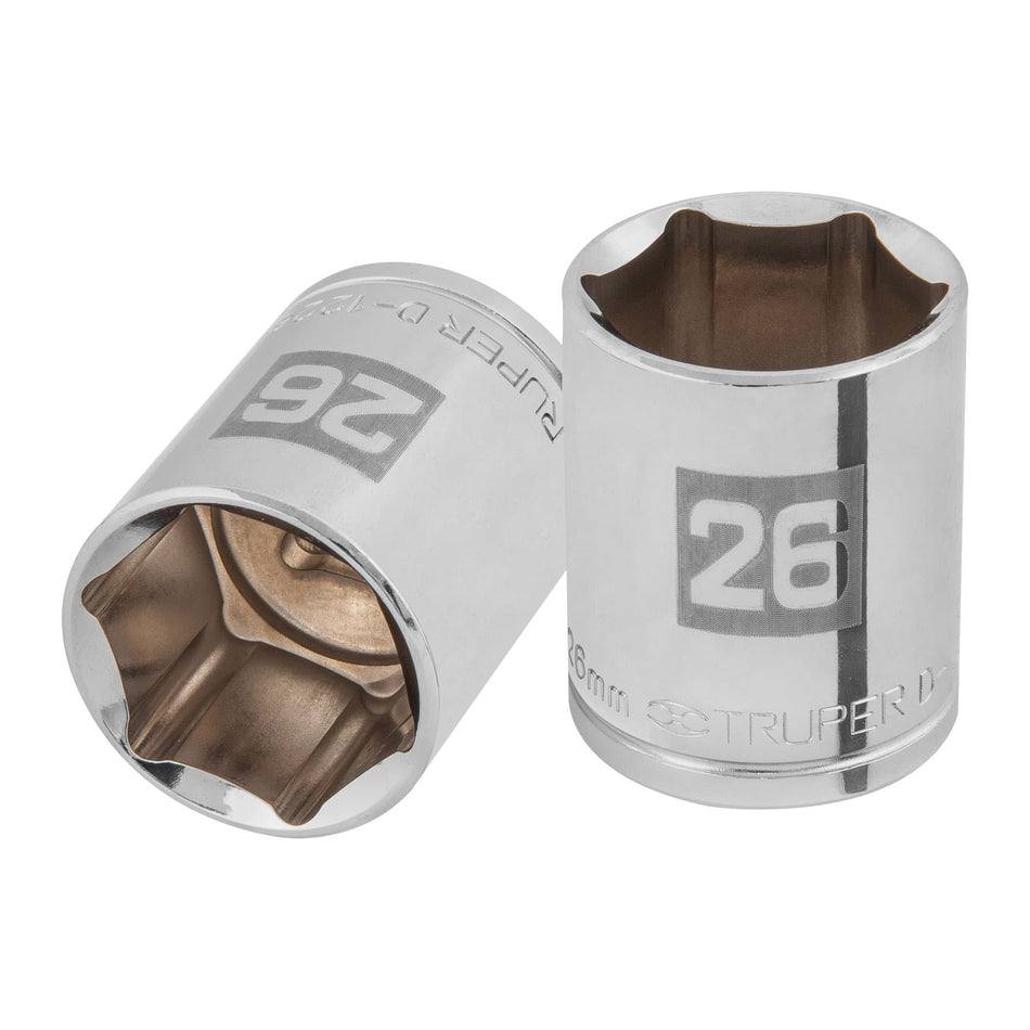 Dado de 26 mm, 6 puntas, cuadro 1/2', Truper Caja con 6, 101006