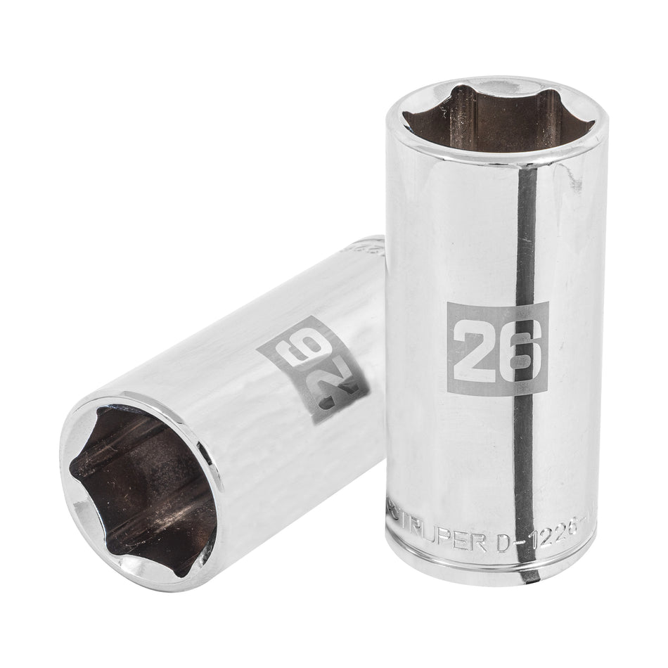Dado largo de 26 mm, 6 puntas, cuadro 1/2', Truper Caja con 6, 101014