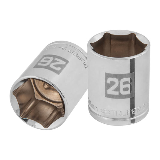 Dado de 26 mm, 6 puntas, cuadro 1/2', Truper Caja con 6, 101006