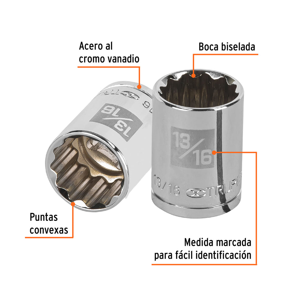 Dado de 13/16', 12 puntas, cuadro 1/2', Truper Caja con 6, 13307