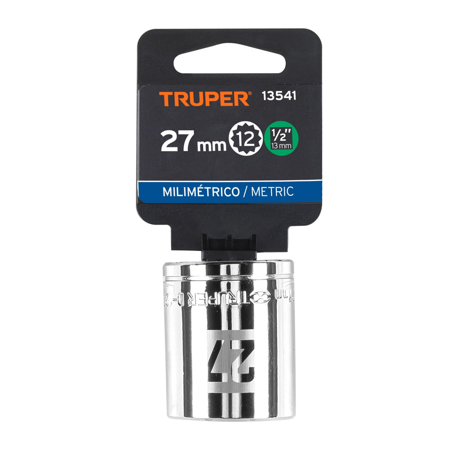 Dado de 27 mm, 12 puntas, cuadro 1/2', Truper Caja con 6, 13541