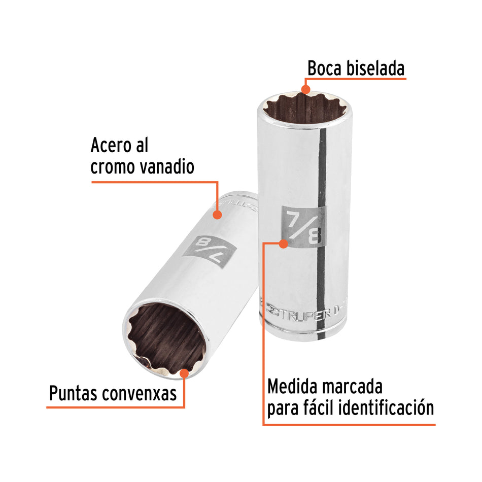 Dado largo de 7/8', 12 puntas, cuadro 1/2', Truper Caja con 6, 13368
