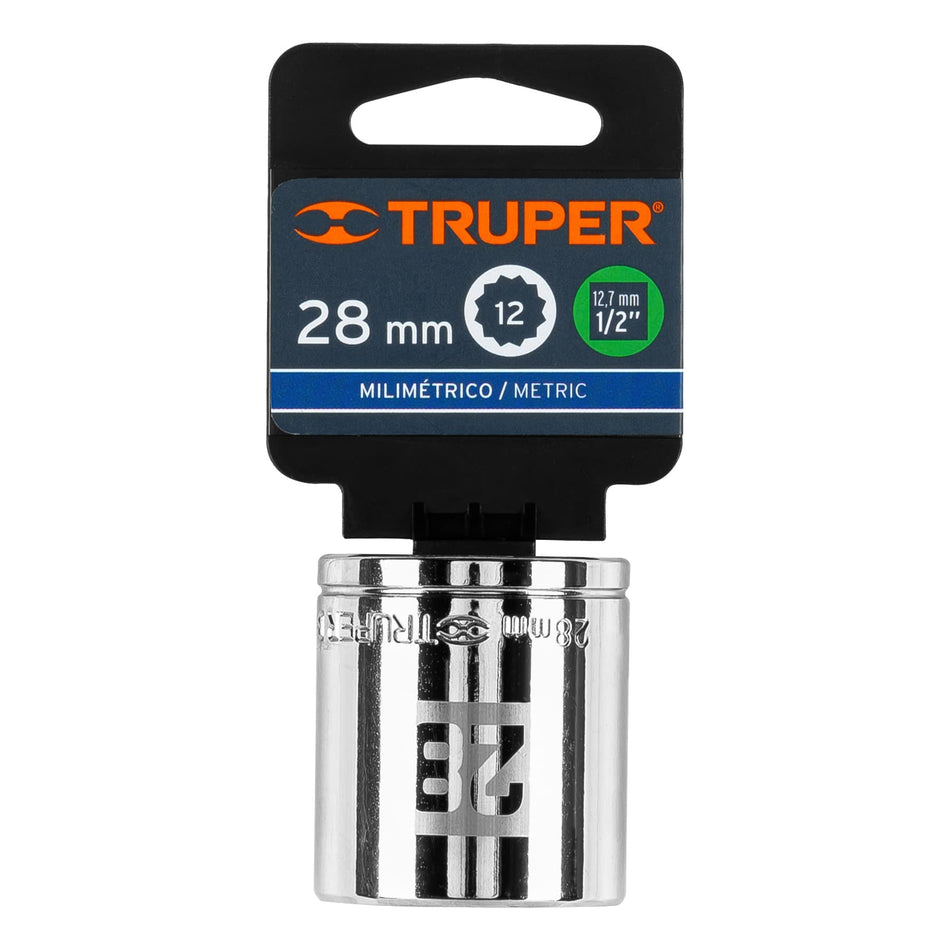 Dado de 28 mm, 12 puntas, cuadro 1/2', Truper Caja con 6, 13542