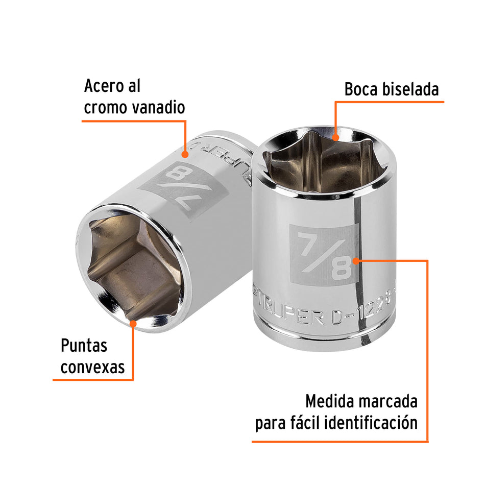 Dado de 7/8', 6 puntas, cuadro 1/2', Truper Caja con 6, 13238