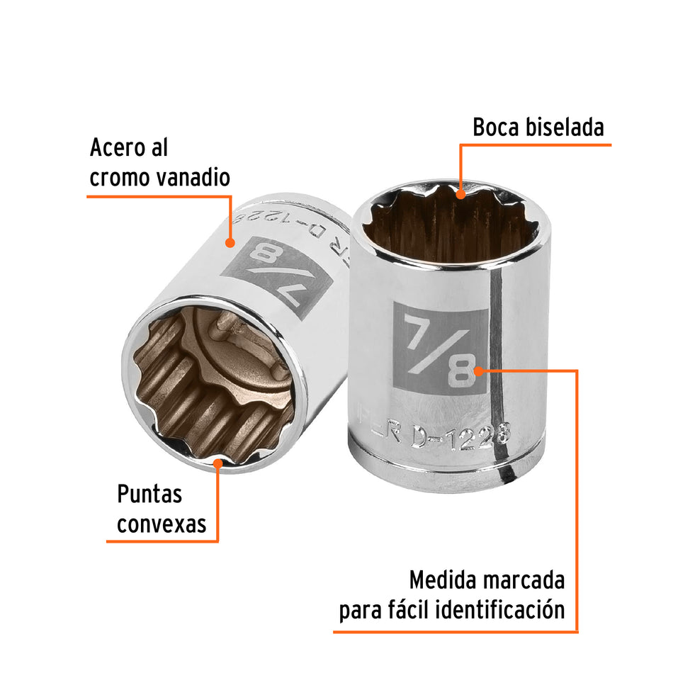 Dado de 7/8', 12 puntas, cuadro 1/2', Truper Caja con 6, 13308
