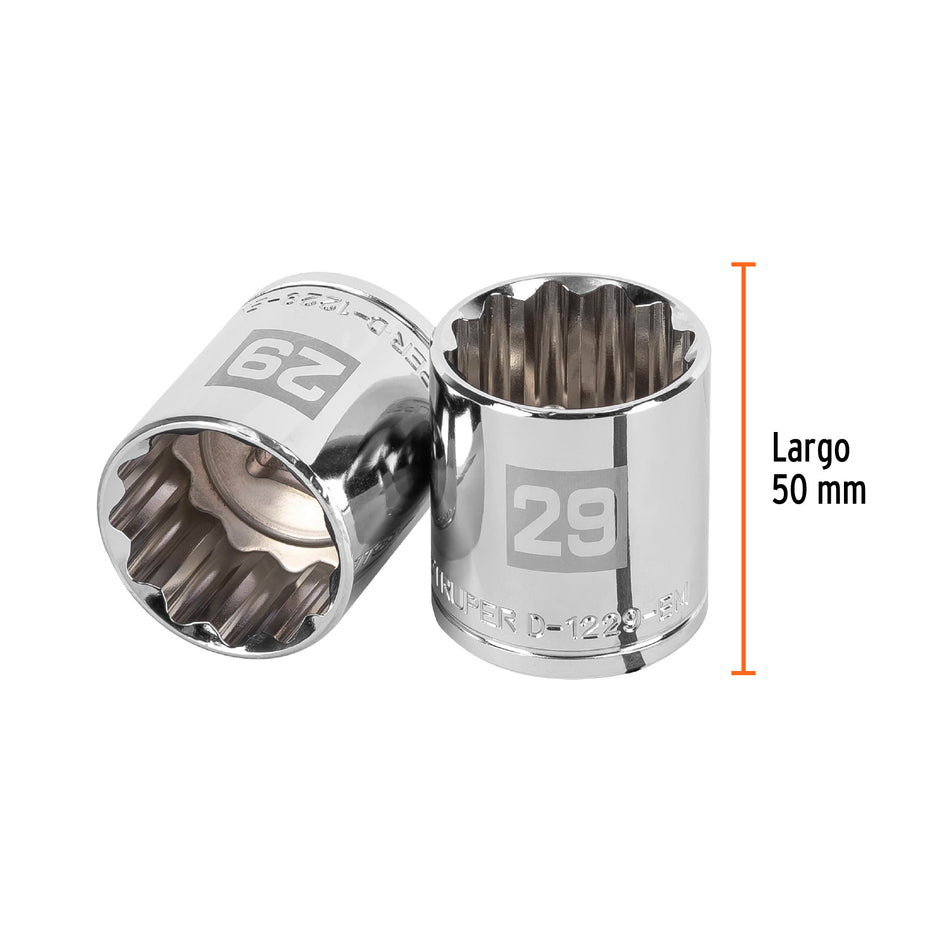Dado de 29 mm, 12 puntas, cuadro 1/2', Truper Caja con 6, 13543