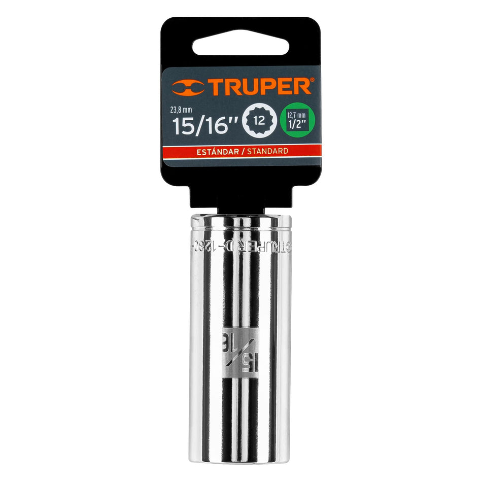 Dado largo de 15/16', 12 puntas, cuadro 1/2', Truper Caja con 6, 13369