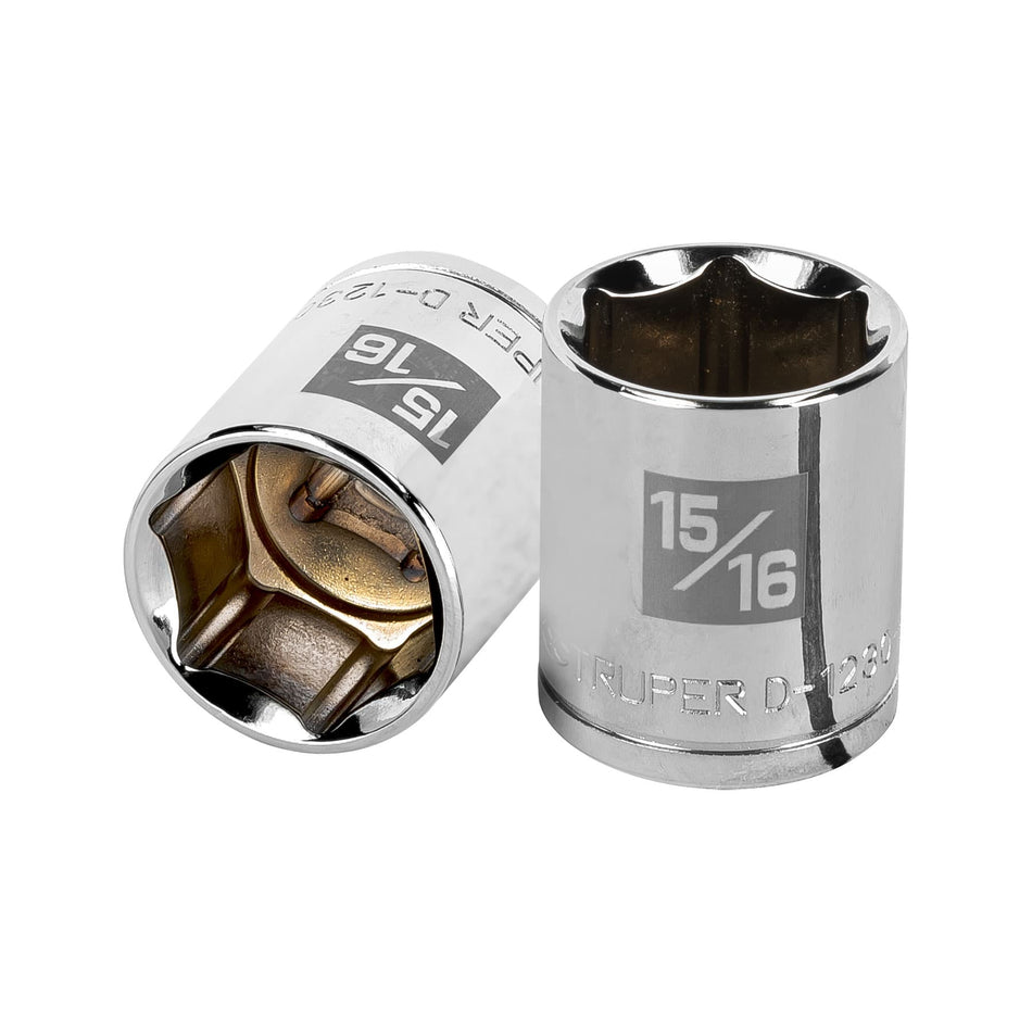 Dado de 15/16', 6 puntas, cuadro 1/2', Truper Caja con 6, 13239