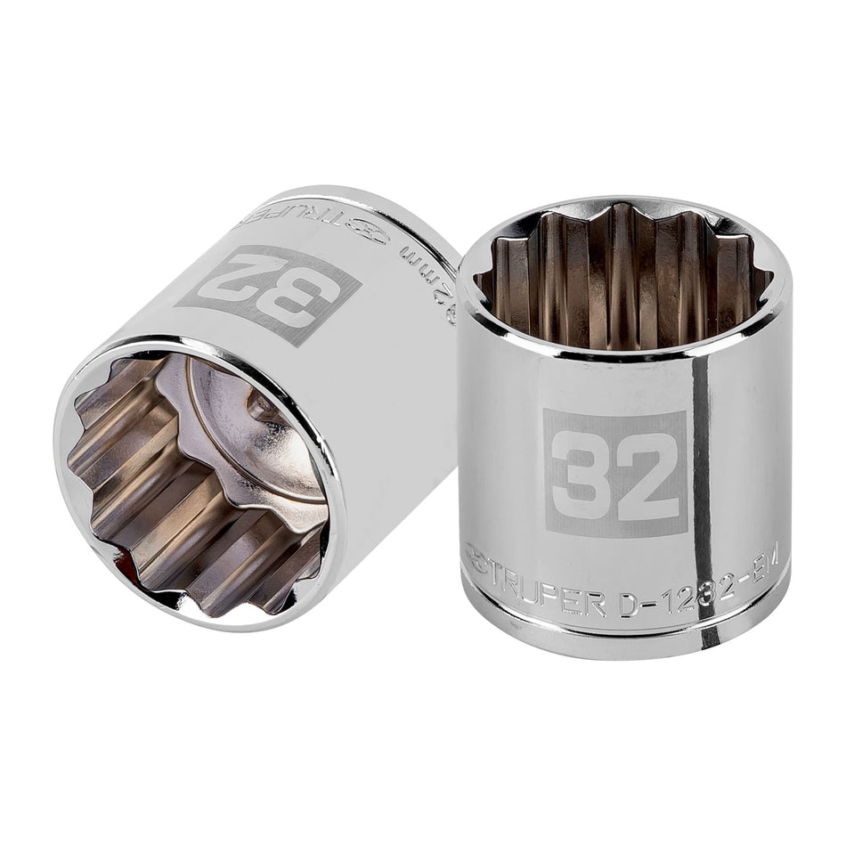 Dado de 32 mm, 12 puntas, cuadro 1/2', Truper Caja con 6, 13545