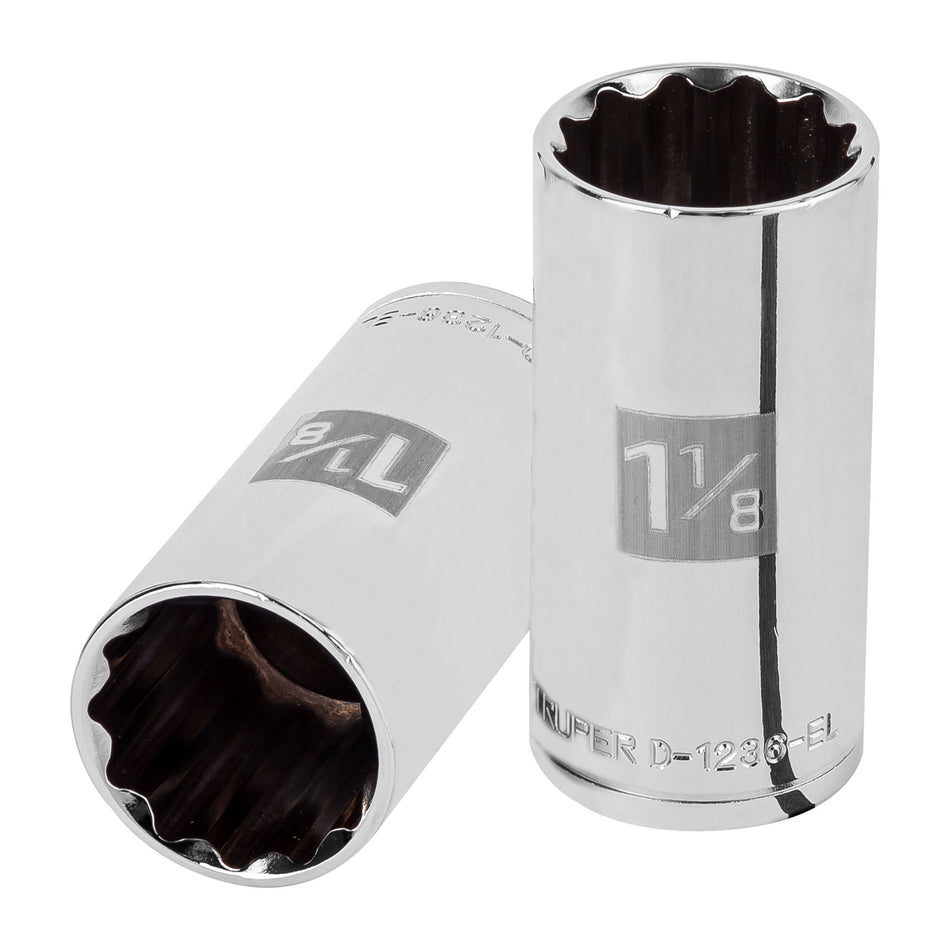 Dado largo de 1-1/8', 12 puntas, cuadro 1/2', Truper Caja con 6, 13372