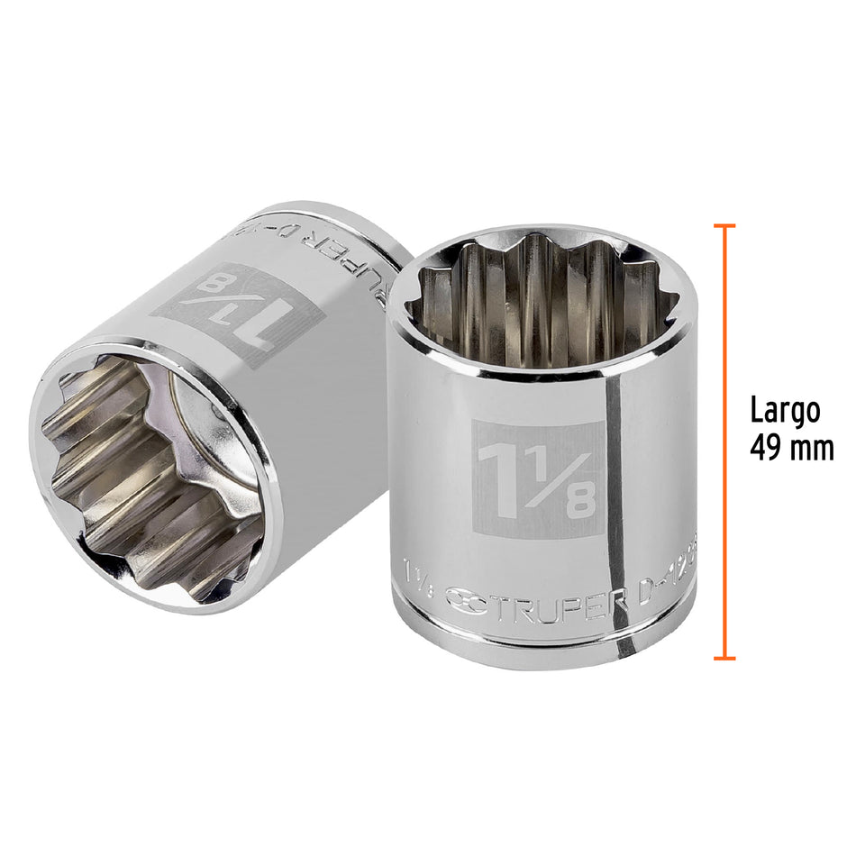 Dado de 1-1/8', 12 puntas, cuadro 1/2', Truper Caja con 6, 13312