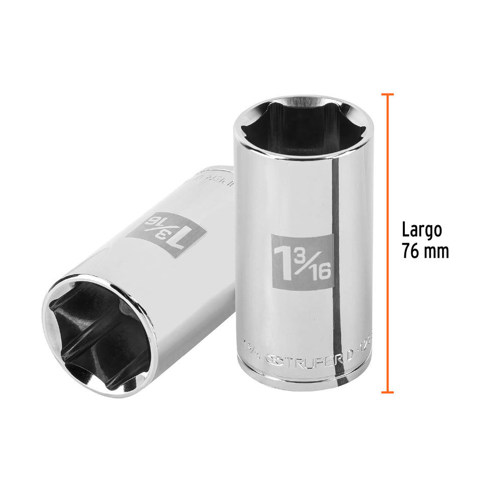 Dado largo de 1-3/16', 6 puntas, cuadro 1/2', Truper Caja con 6, 100999