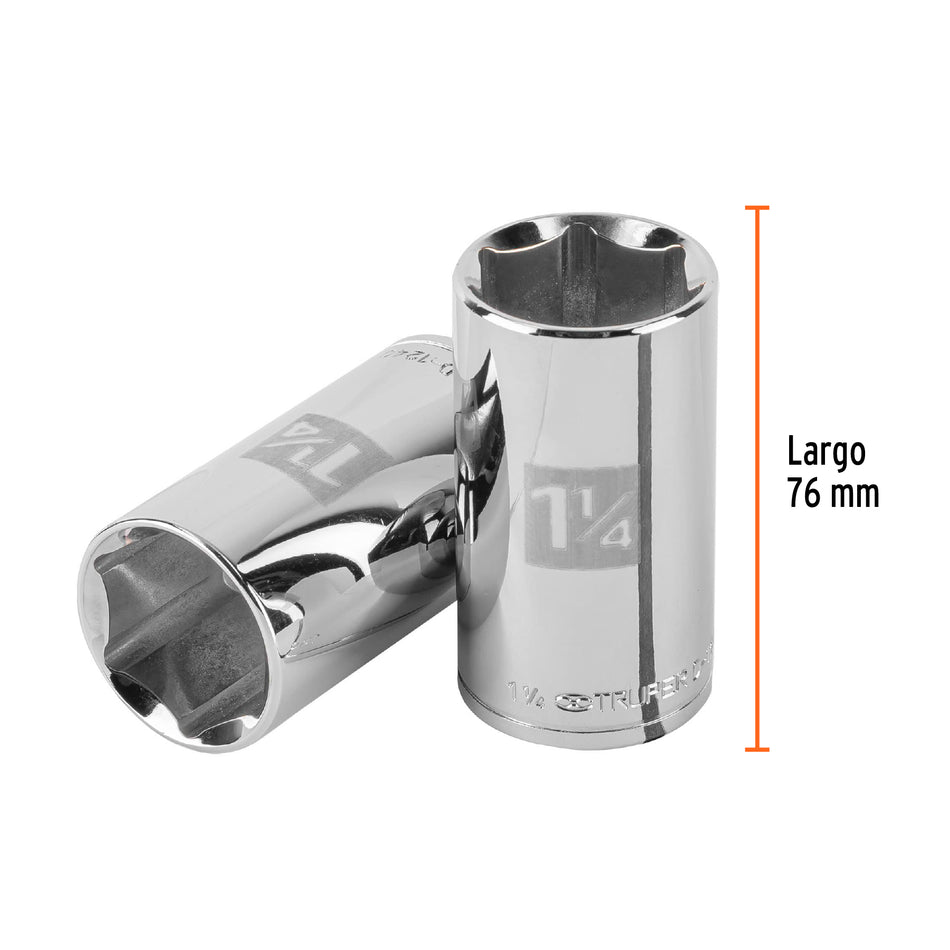 Dado largo de 1-1/4', 6 puntas, cuadro 1/2', Truper Caja con 6, 101000