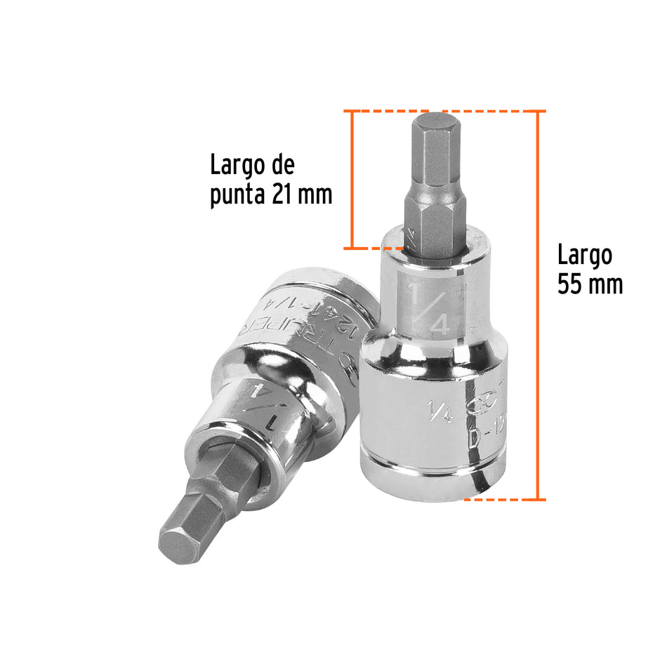 Dado punta hexagonal de 1/4', cuadro 1/2', Truper Caja con 6, 13251