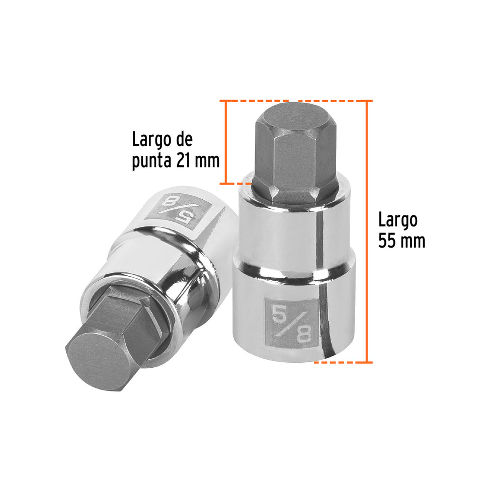 Dado punta hexagonal de 5/8', cuadro 1/2', Truper Caja con 6, 13257