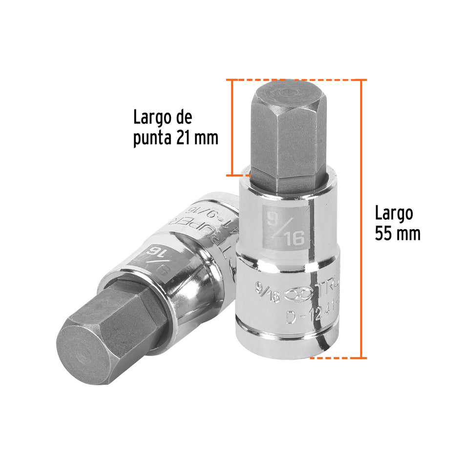 Dado punta hexagonal de 9/16', cuadro 1/2', Truper Caja con 6, 13256