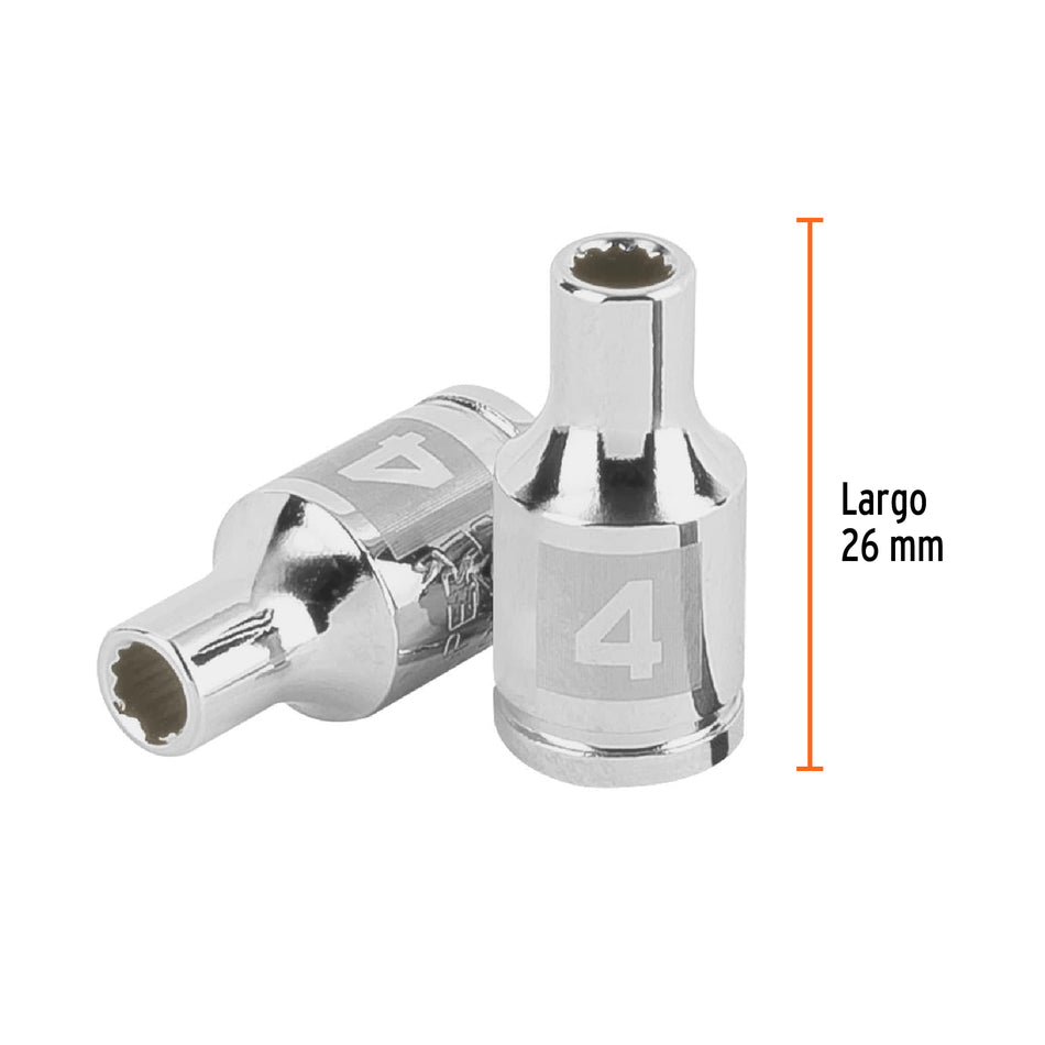 Dado de 4 mm, 12 puntas, cuadro 1/4', Truper Caja con 6, 100973